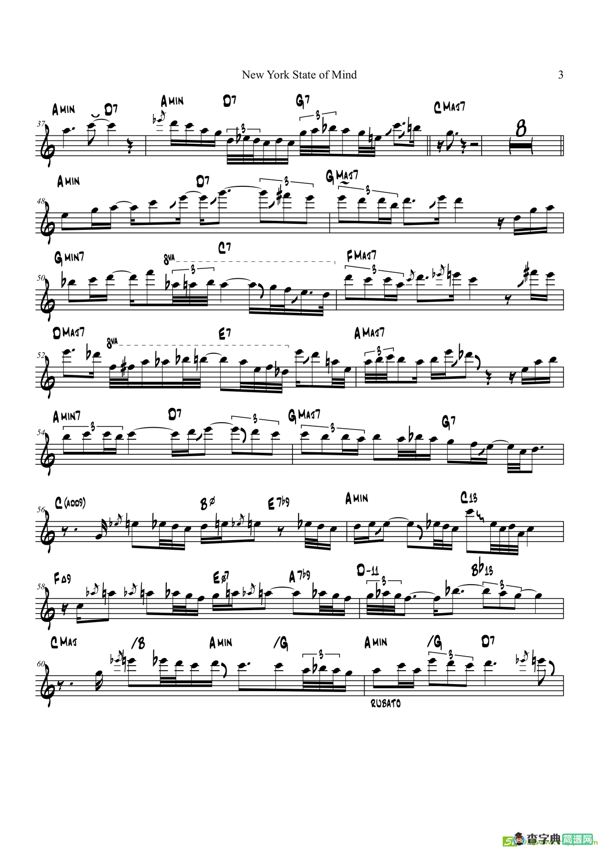 NewYorkStateofMind（次中音萨克斯）萨克斯谱