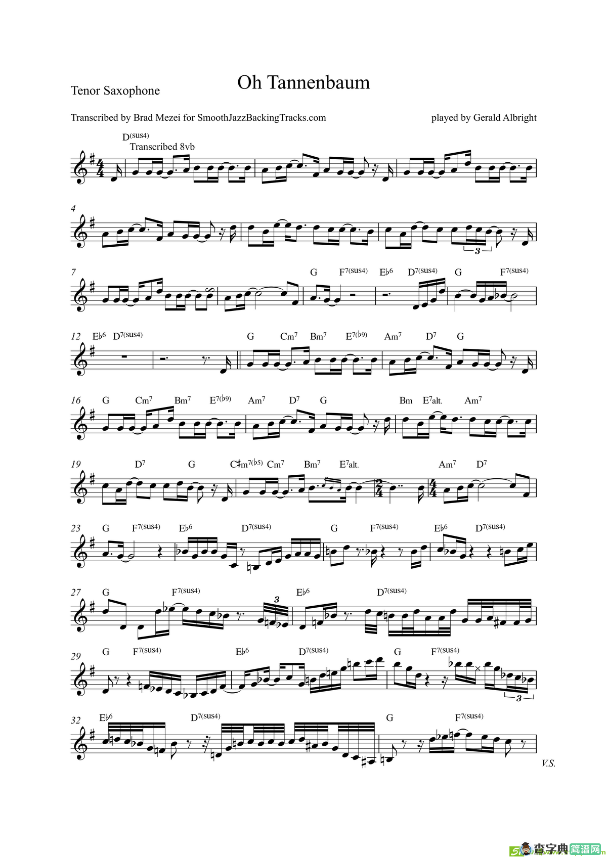 OhTannenbaum（次中音萨克斯）萨克斯谱