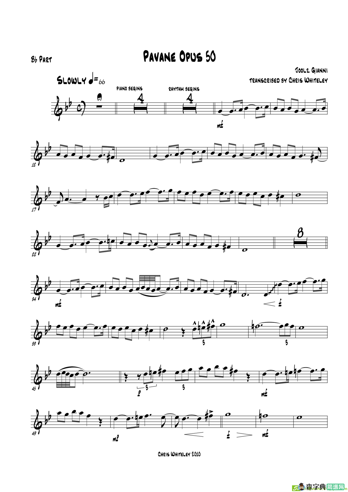PavaneOpus50（bBPart）萨克斯谱