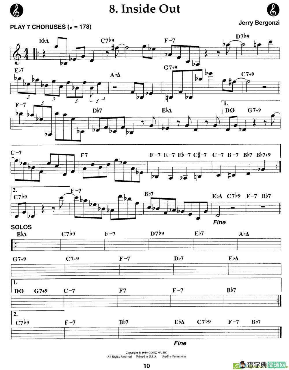Inside Out萨克斯曲谱(Jerry演唱)
