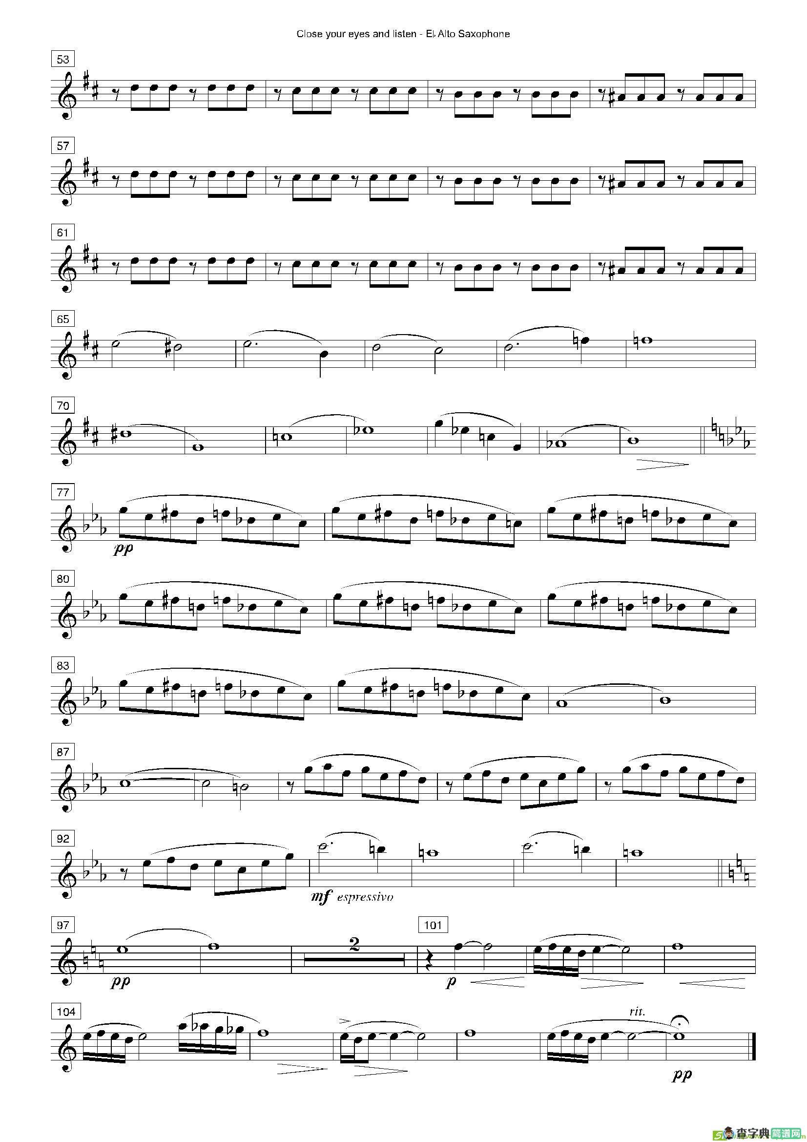 Closeyoureyesandlisten（四重奏总谱+分谱）萨克斯谱