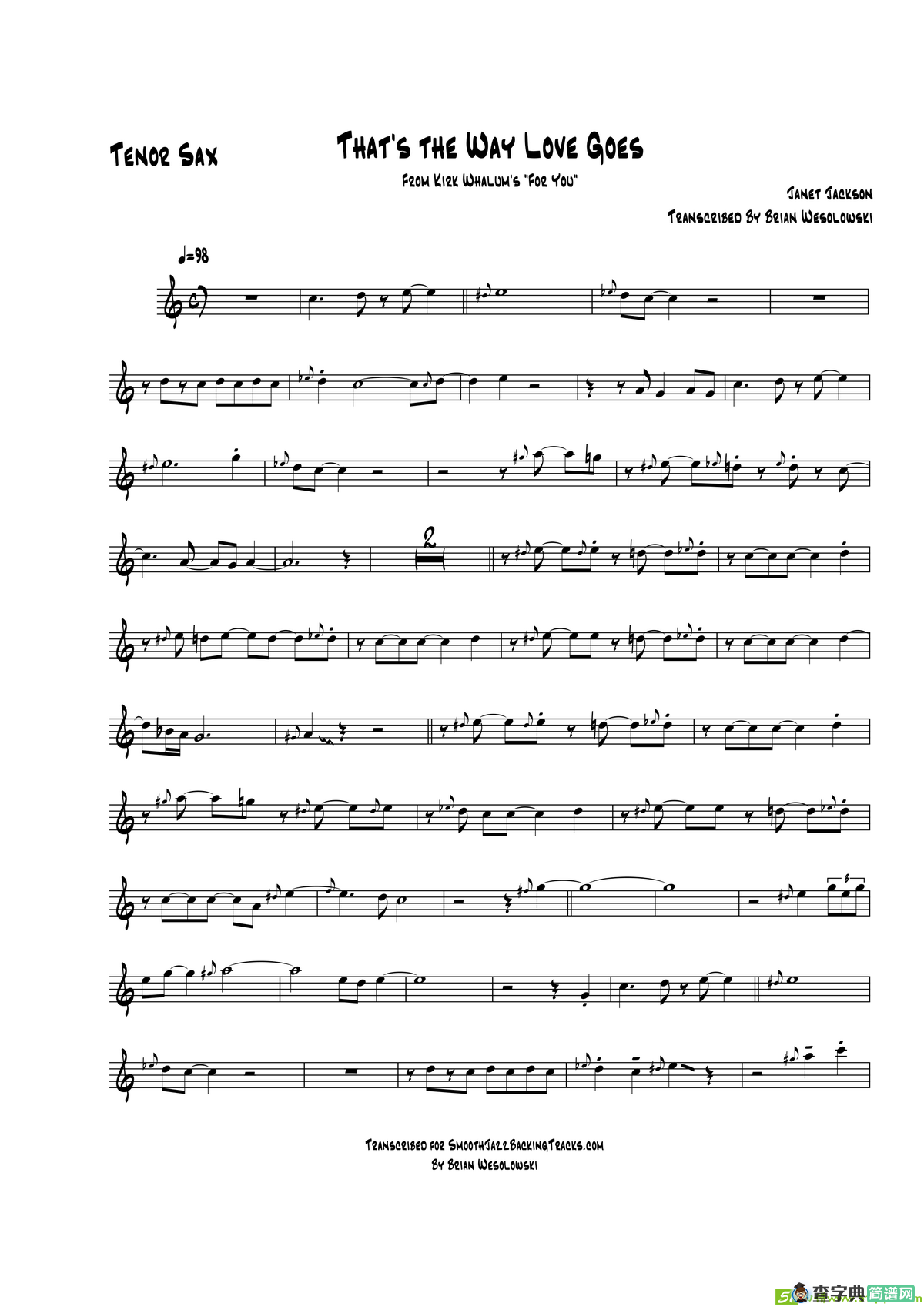 ThatsTheWayLoveGoes（次中音萨克斯）萨克斯谱