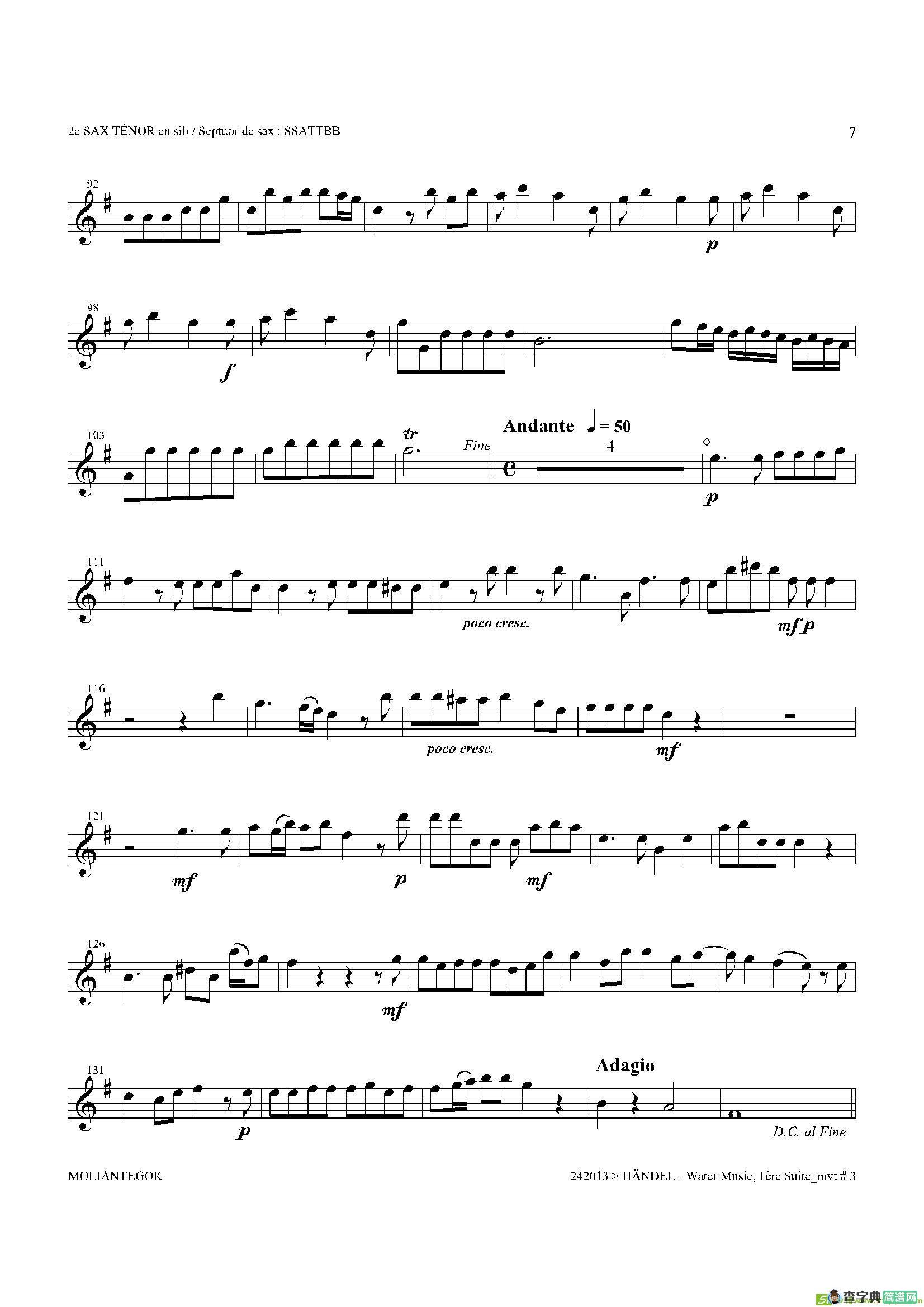 WaterMusic（HWV.348No.1）（第二次中音萨克斯）萨克斯谱