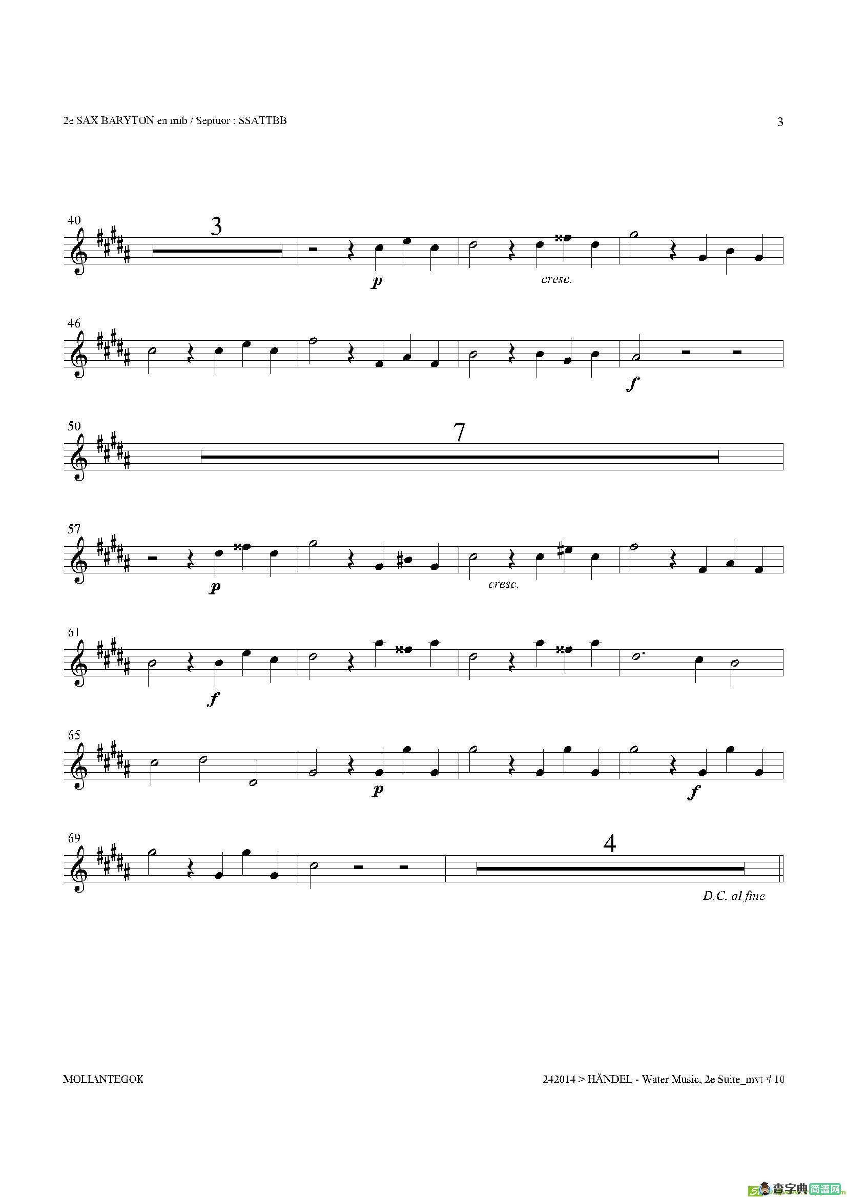 WaterMusic（HWV.349No.2）（第二上低音萨克斯）萨克斯谱
