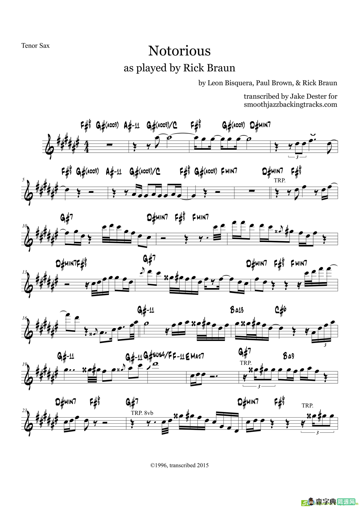 Notorious（次中音萨克斯）萨克斯谱