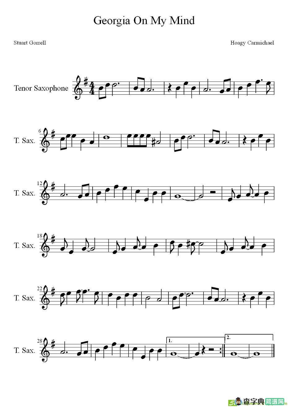 Georgia In My Mind萨克斯谱