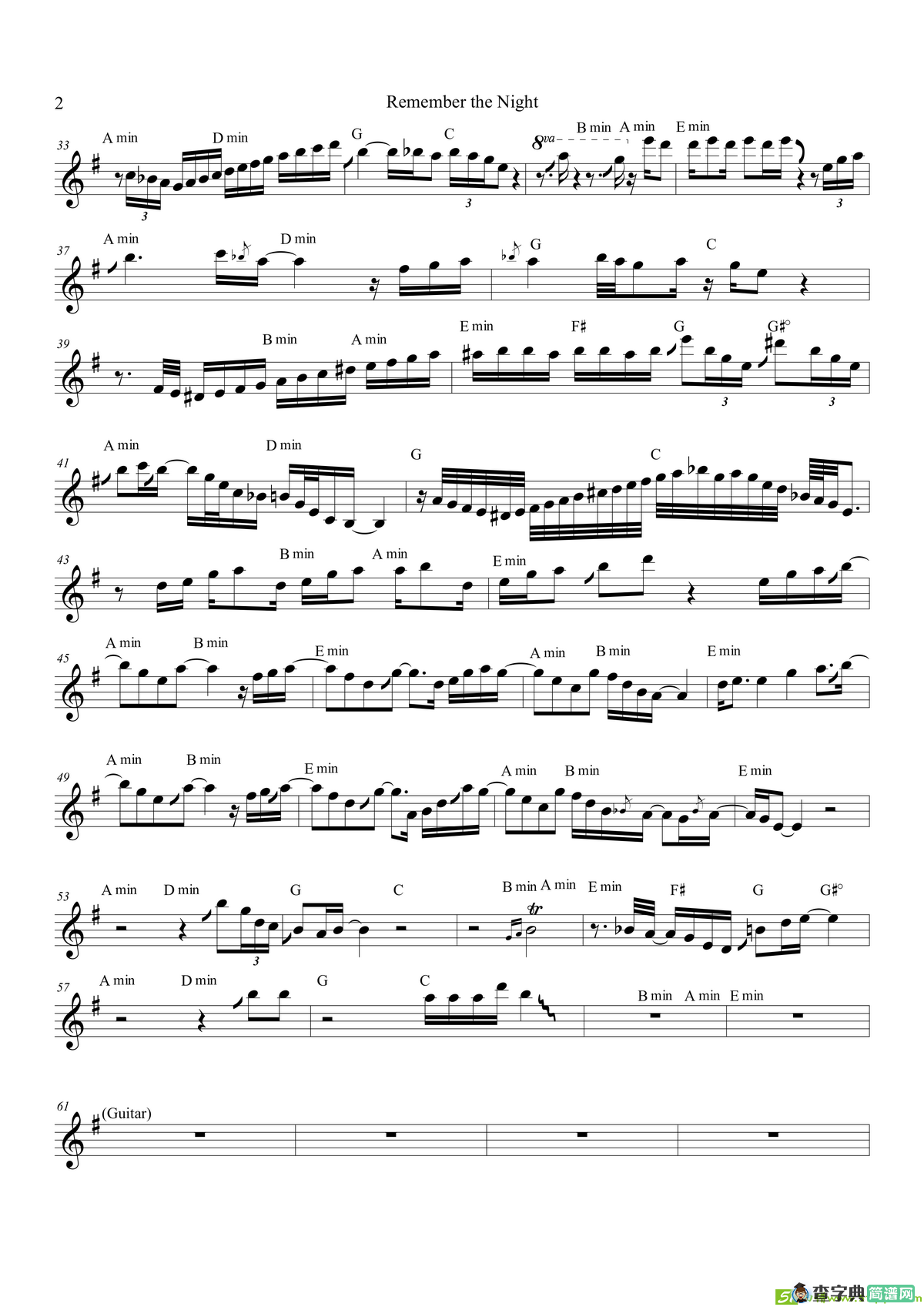 RememberTheNight（次中音萨克斯）萨克斯谱
