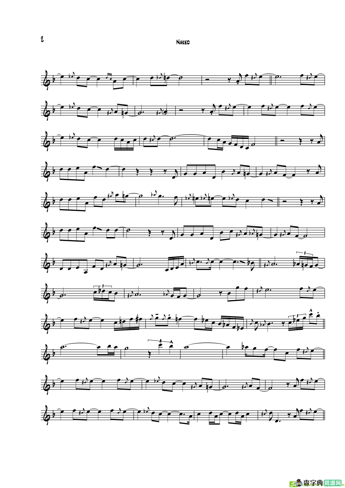 Naked（次中音萨克斯）萨克斯谱