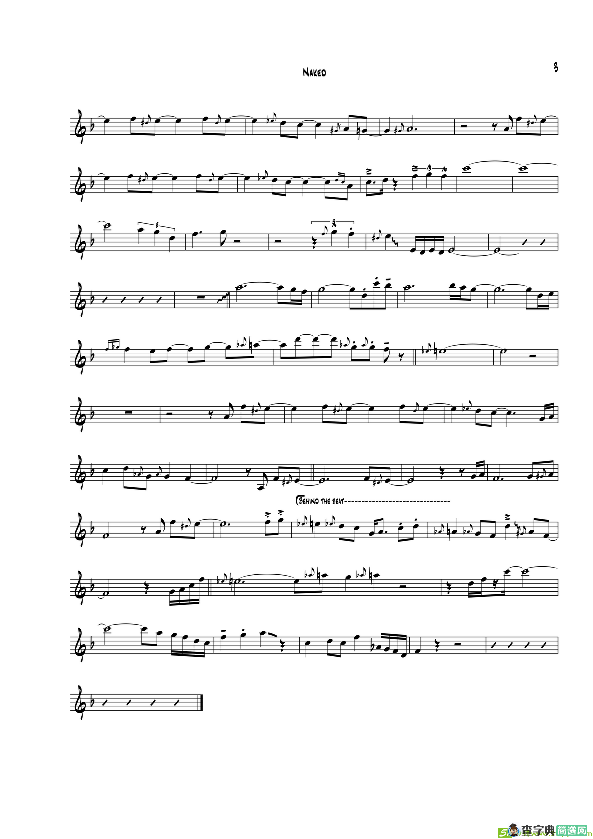 Naked（次中音萨克斯）萨克斯谱