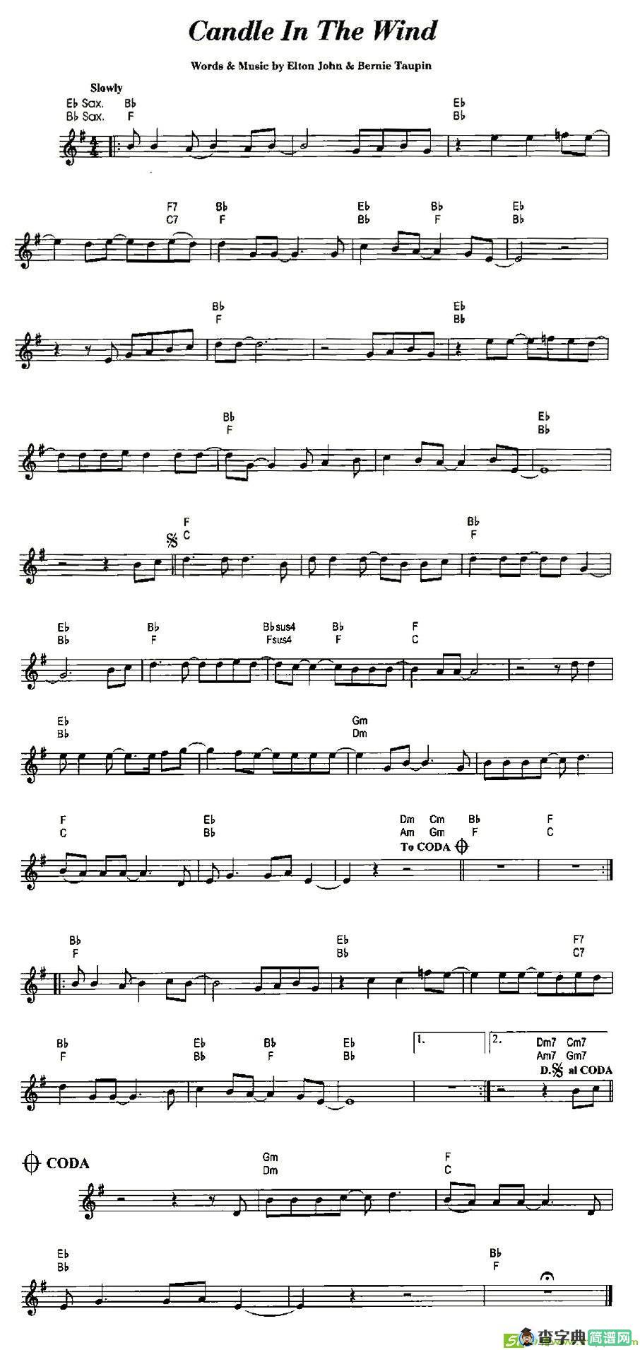Candle Tn The Wind萨克斯谱