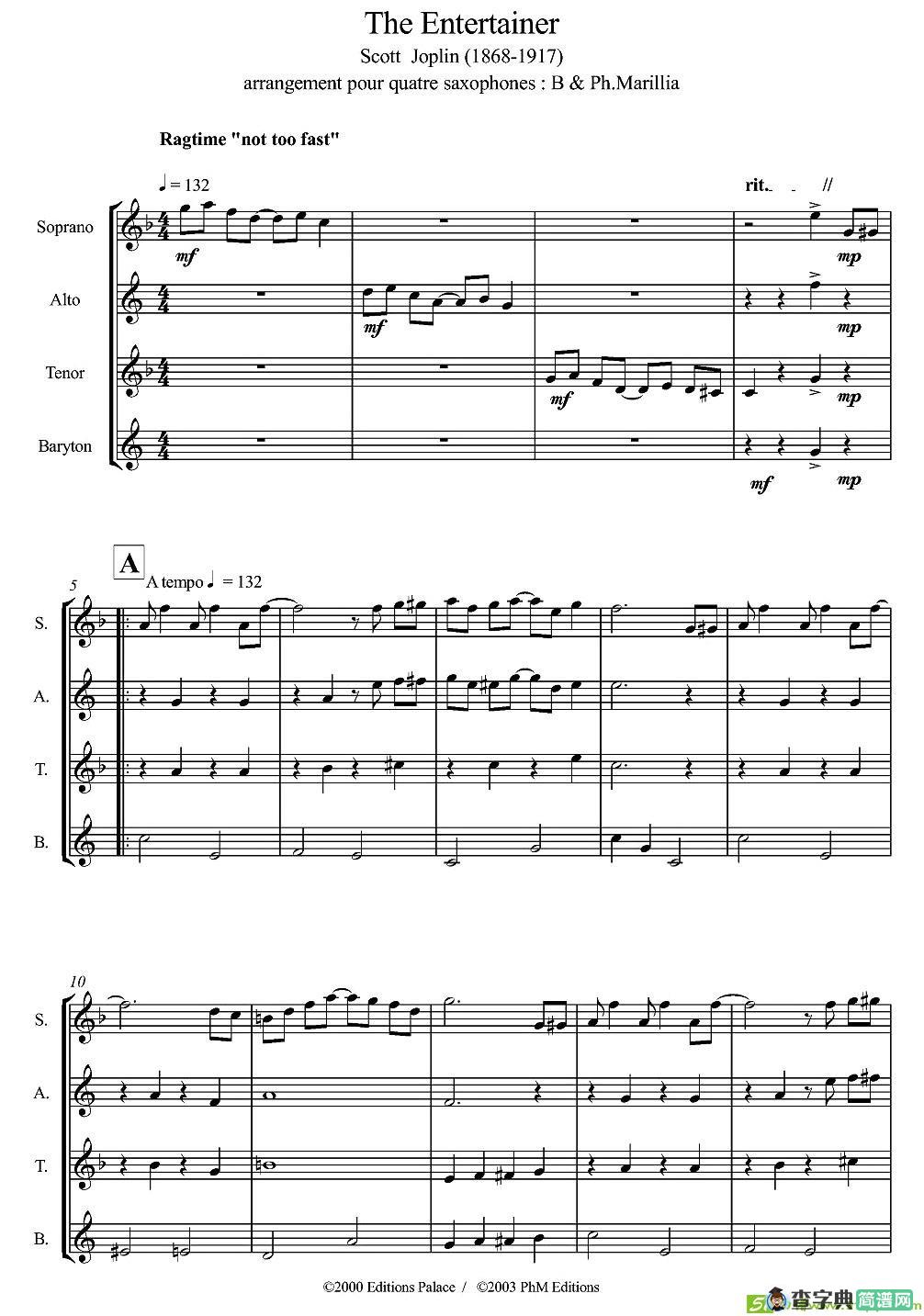The Entertainer萨克斯谱(Scott作曲)