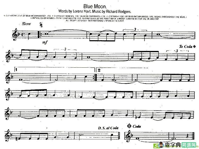 Biue Moon萨克斯谱