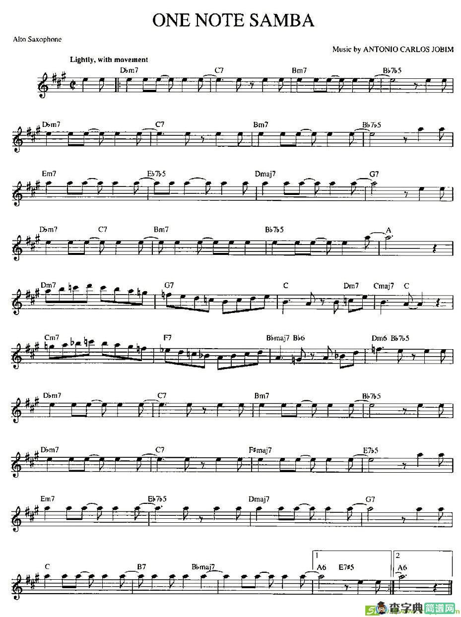 ONE NOTE SAMBA萨克斯谱