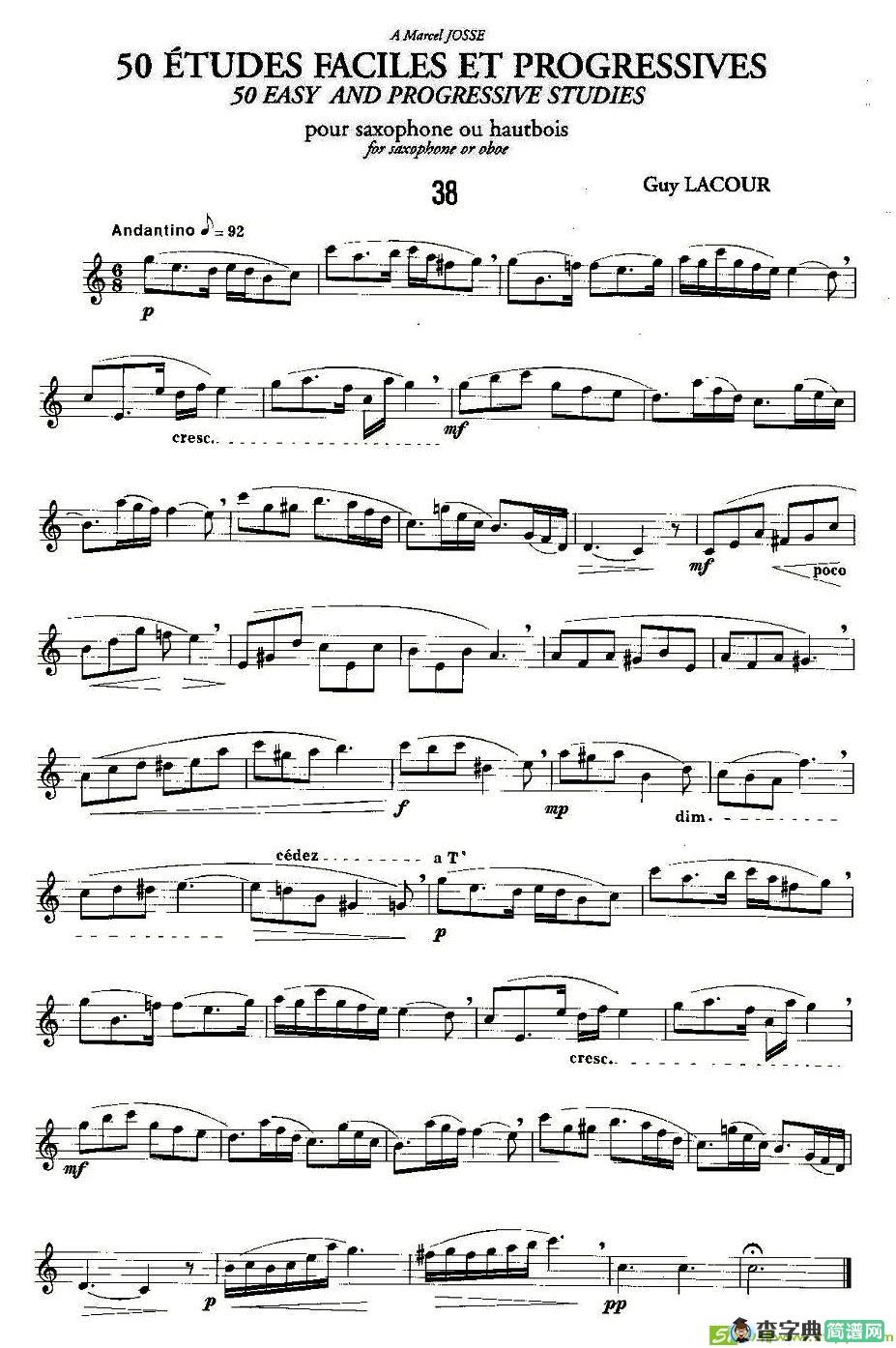 Guy Lacour 50 首萨克斯练习曲之38萨克斯谱(Guy作曲)