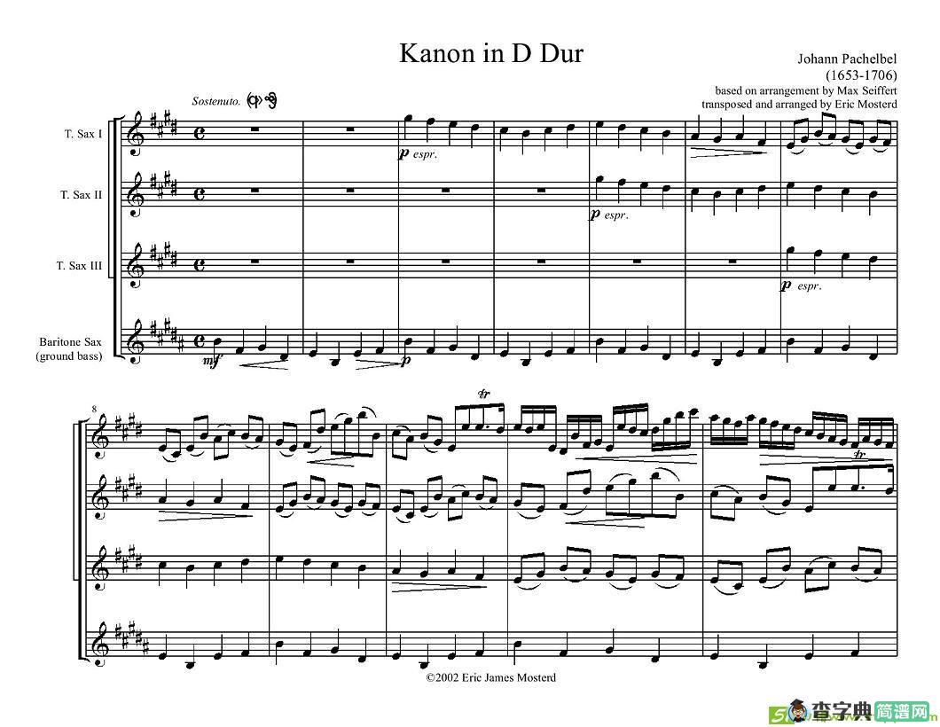 Kanon in D Dur萨克斯谱