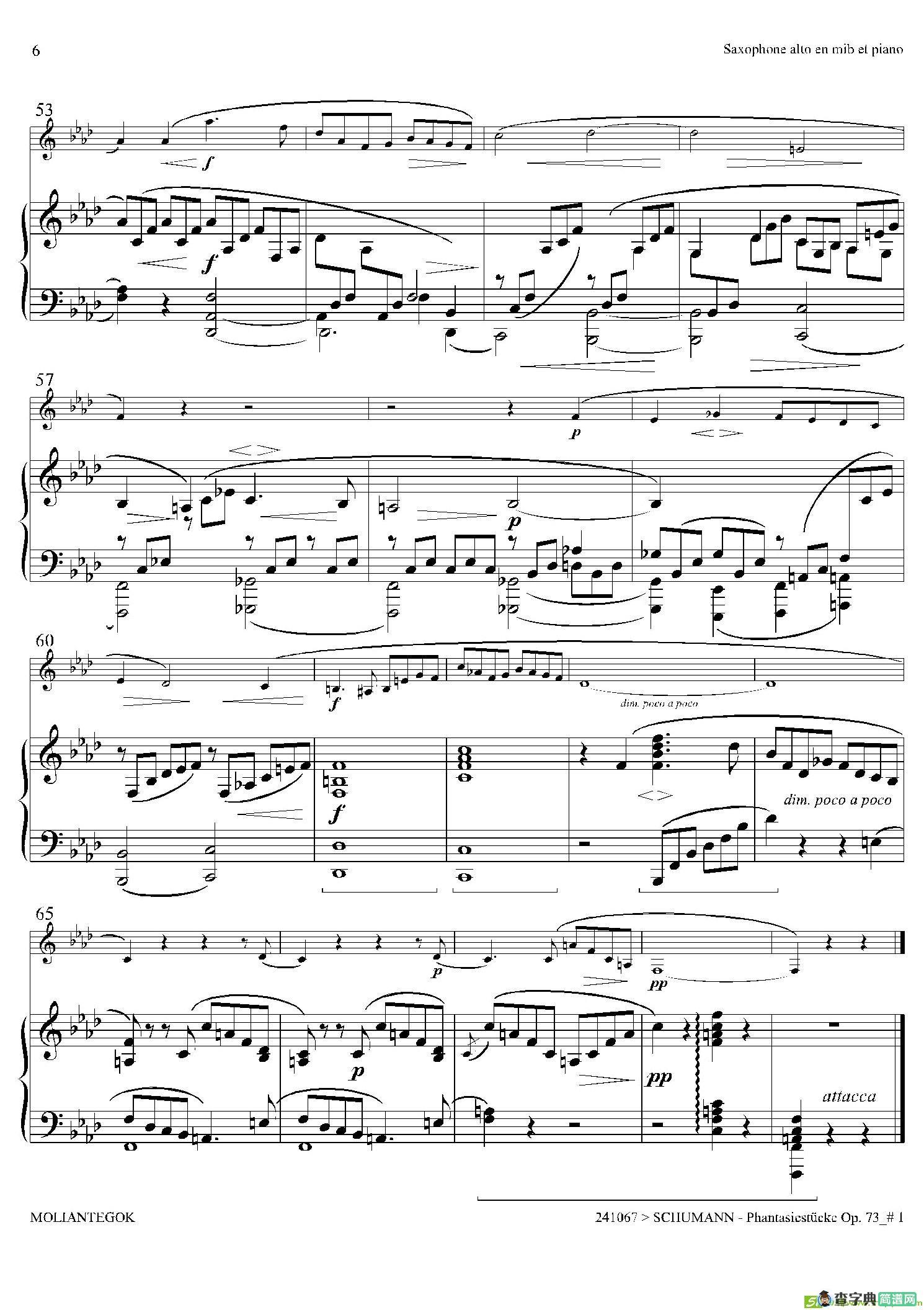舒曼幻想曲三首Op73（Ⅰ）（中音萨克斯+钢琴伴奏）萨克斯谱