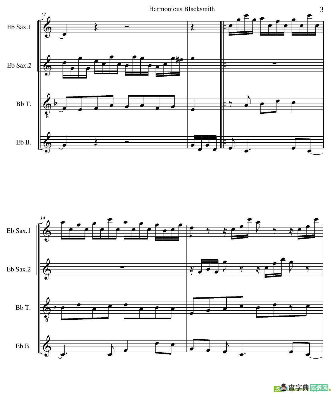 Harmonious Blacksmith萨克斯谱