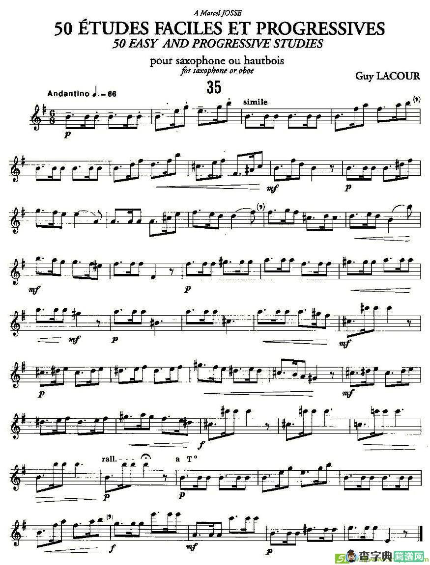 Guy Lacour 50 首萨克斯练习曲之35萨克斯谱(Guy作曲)