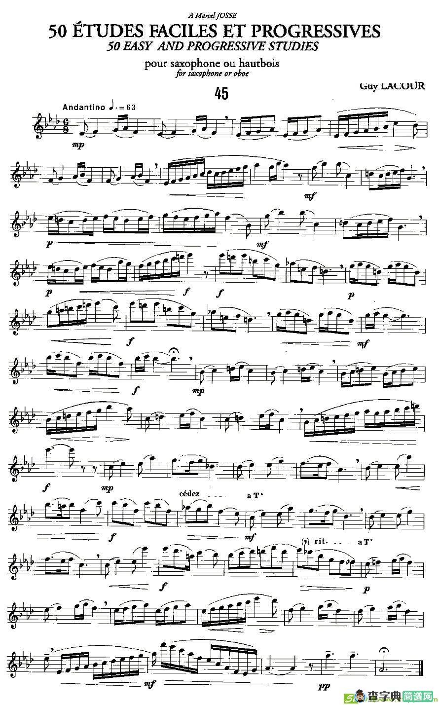 Guy Lacour 50 首萨克斯练习曲之45萨克斯谱(Guy作曲)