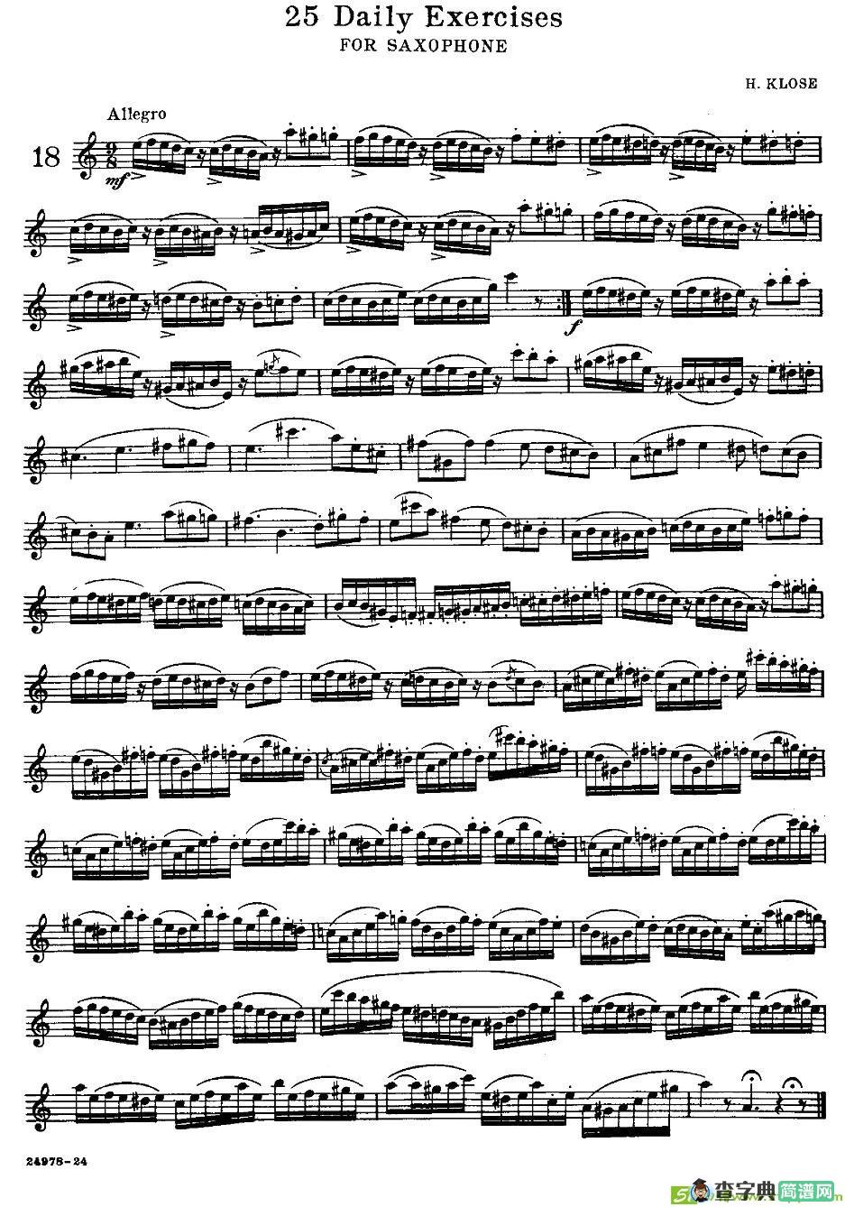 klose - 25首萨克斯练习曲萨克斯谱