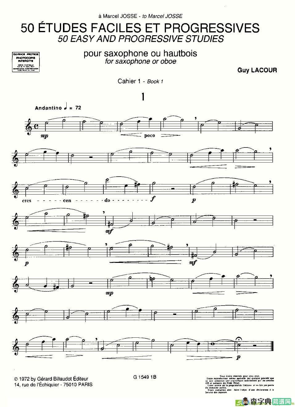 Guy Lacour 50 首萨克斯练习曲之一萨克斯谱(Guy作曲)