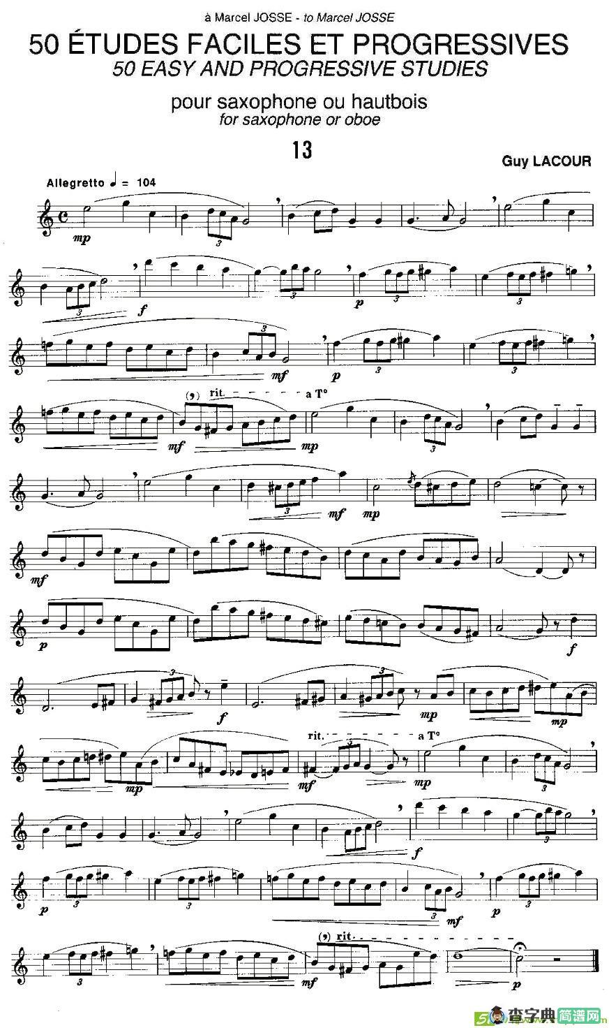 Guy Lacour 50 首萨克斯练习曲之13萨克斯谱(Guy作曲)
