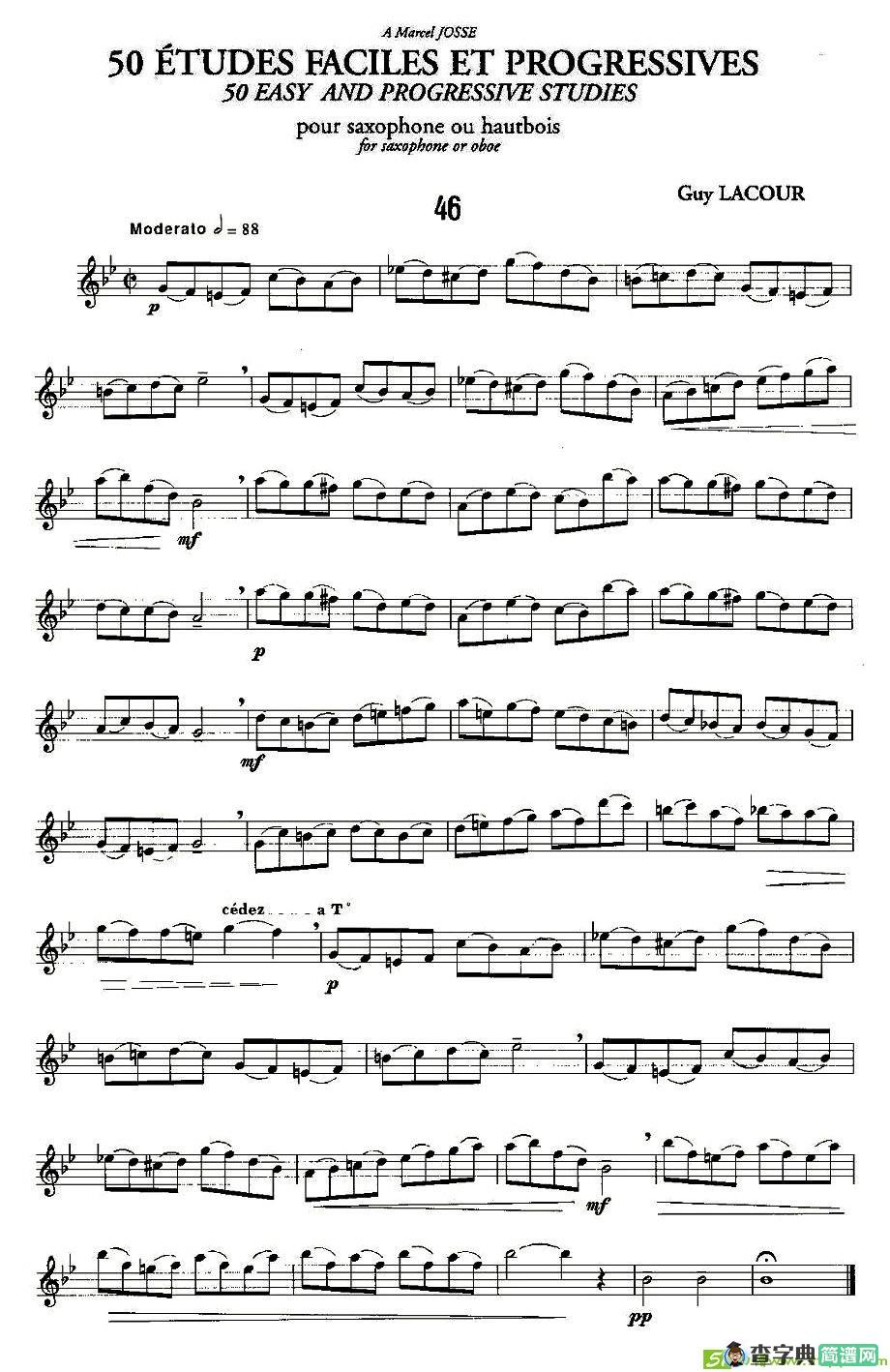 Guy Lacour 50 首萨克斯练习曲之46萨克斯谱(Guy作曲)