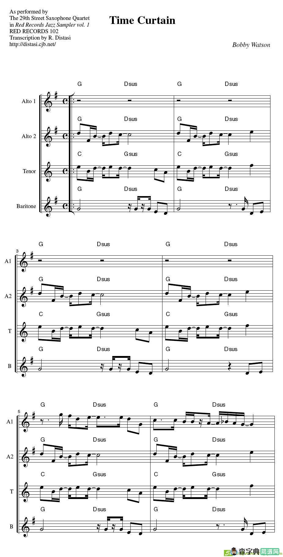 29th Street Saxophone Quartet - Time curtain萨克斯谱