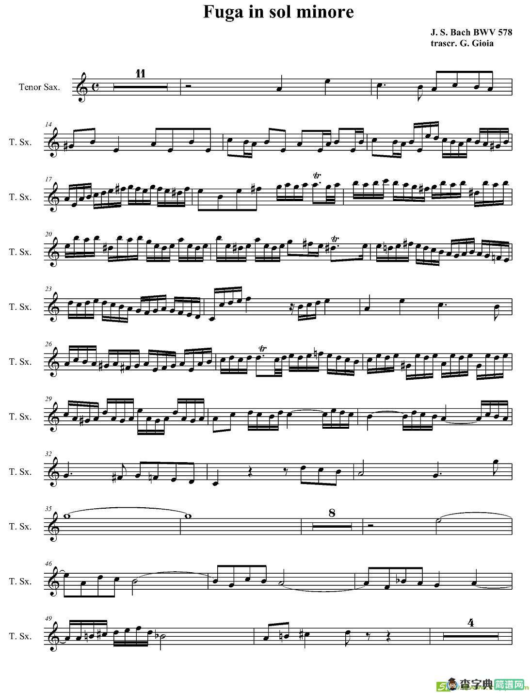 Fuga in sol minore萨克斯谱(J·S·巴赫作曲)