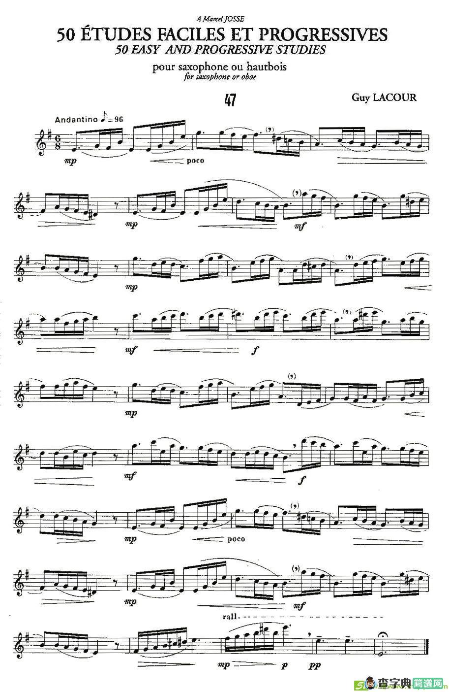 Guy Lacour 50 首萨克斯练习曲之47萨克斯谱(Guy作曲)