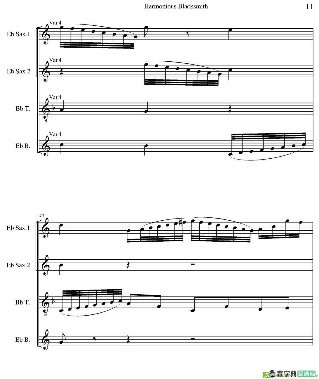 Harmonious Blacksmith萨克斯谱