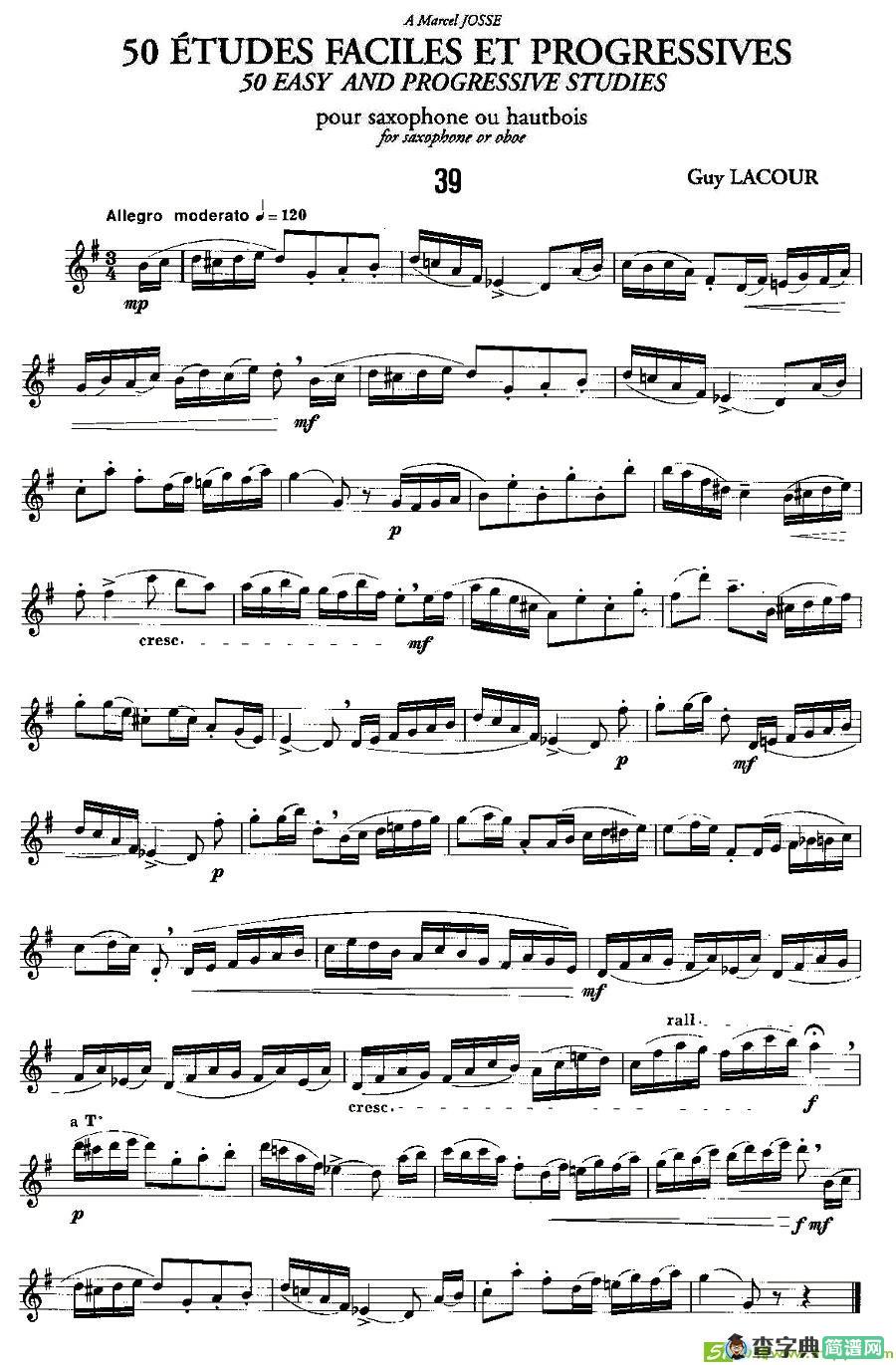 Guy Lacour 50 首萨克斯练习曲之39萨克斯谱(Guy作曲)