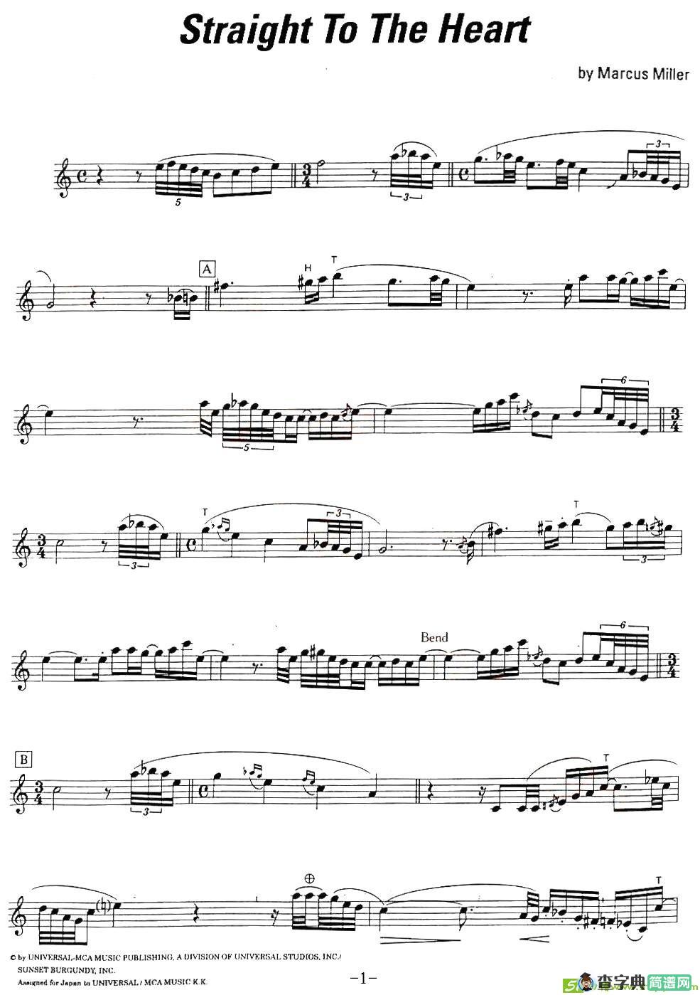 Straight to my hear萨克斯谱(David作曲)
