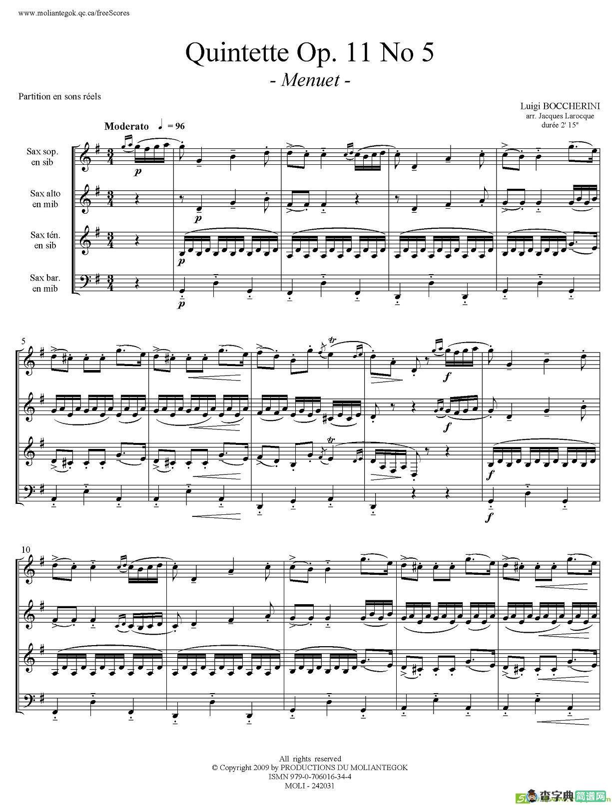 Quintette Op.11 No.5萨克斯谱
