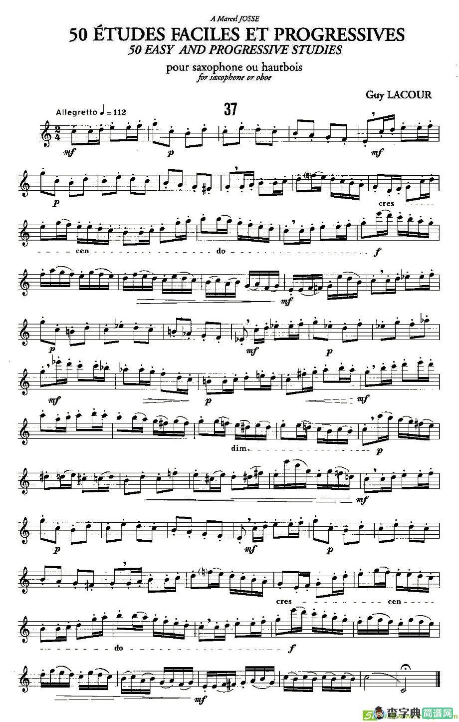 Guy Lacour 50 首萨克斯练习曲之37萨克斯谱(Guy作曲)