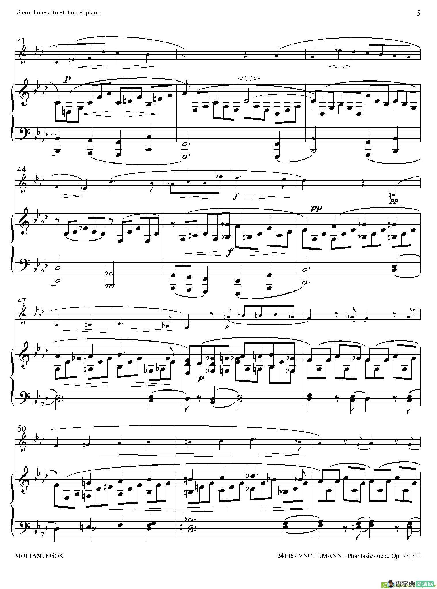 舒曼幻想曲三首Op73（Ⅰ）（中音萨克斯+钢琴伴奏）萨克斯谱