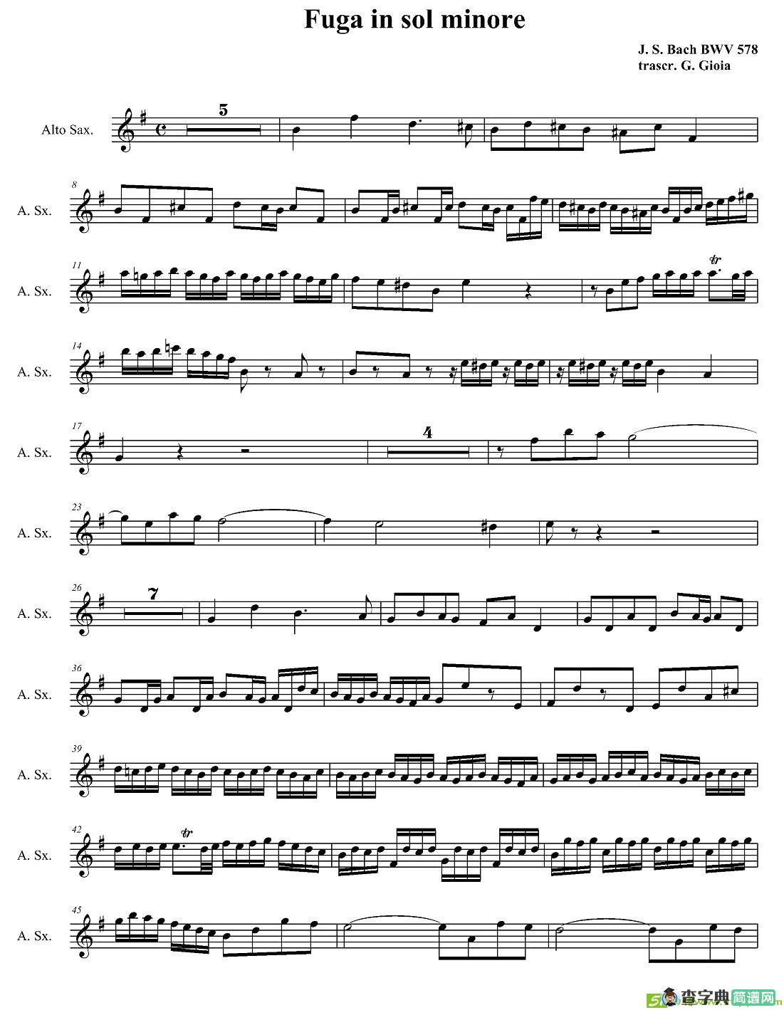 Fuga in sol minore 萨克斯谱(J·S·巴赫作曲)