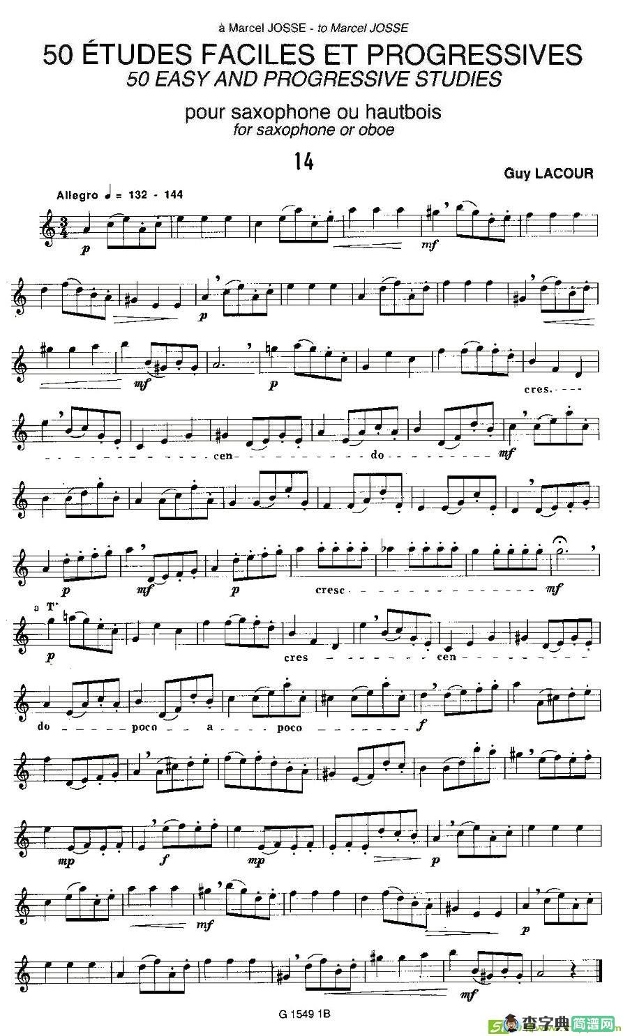 Guy Lacour 50 首萨克斯练习曲之14萨克斯谱(Guy作曲)
