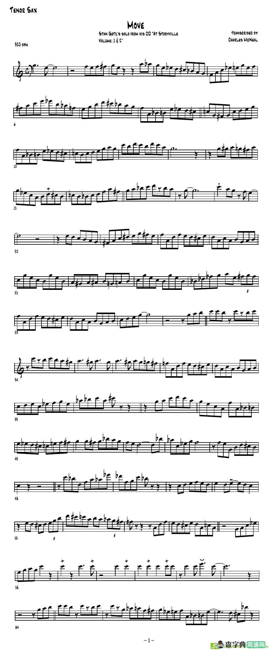 Move萨克斯谱(Stan作曲)
