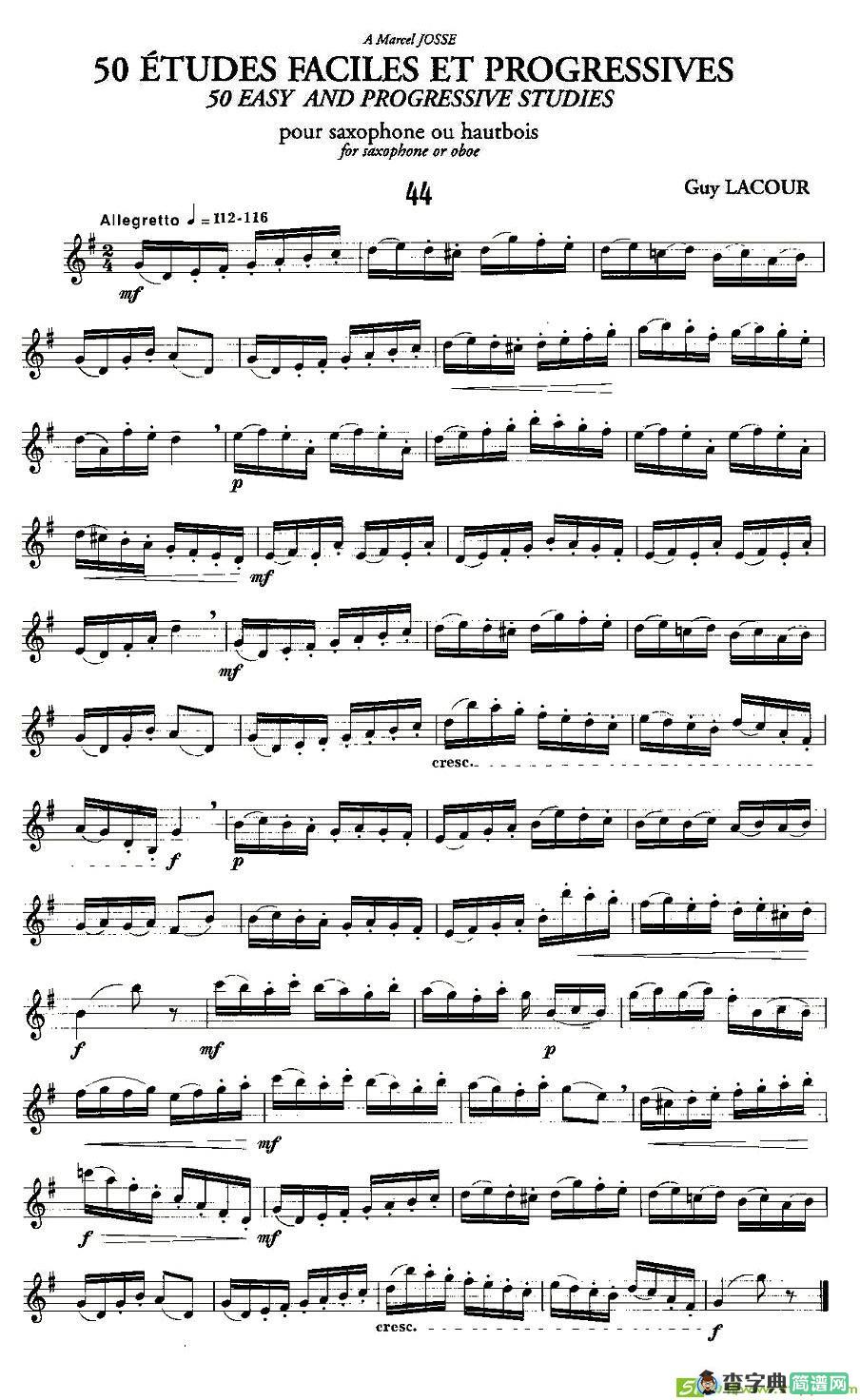 Guy Lacour 50 首萨克斯练习曲之44萨克斯谱(Guy作曲)