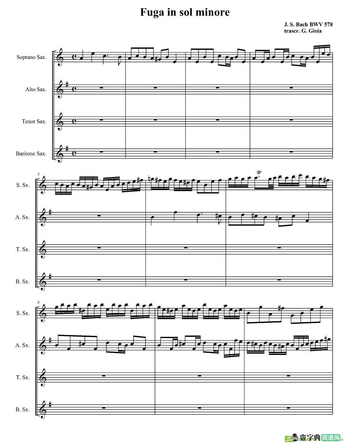 Fuga in sol minore 萨克斯谱(J·S·巴赫作曲)