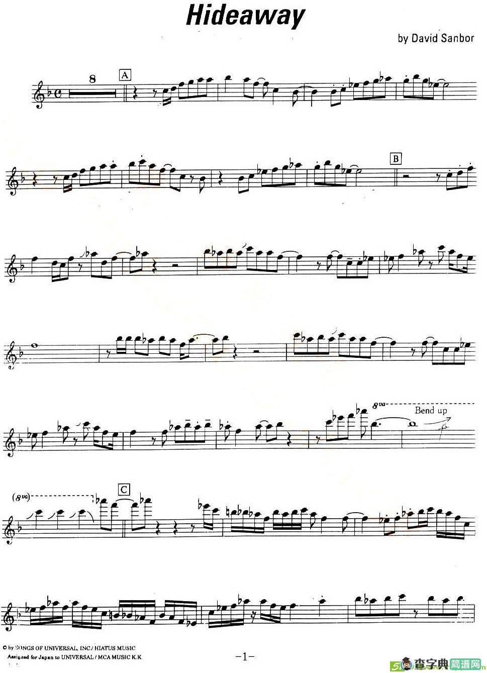 Hideaway萨克斯谱(David作曲)
