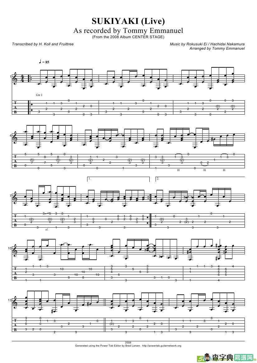 tommy emmanuel：sukiyaki吉他谱