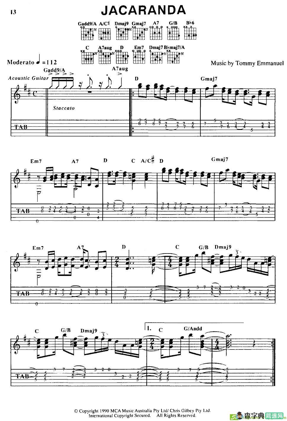 tommy emmanuel：JACARANDA吉他谱(tommy作曲)