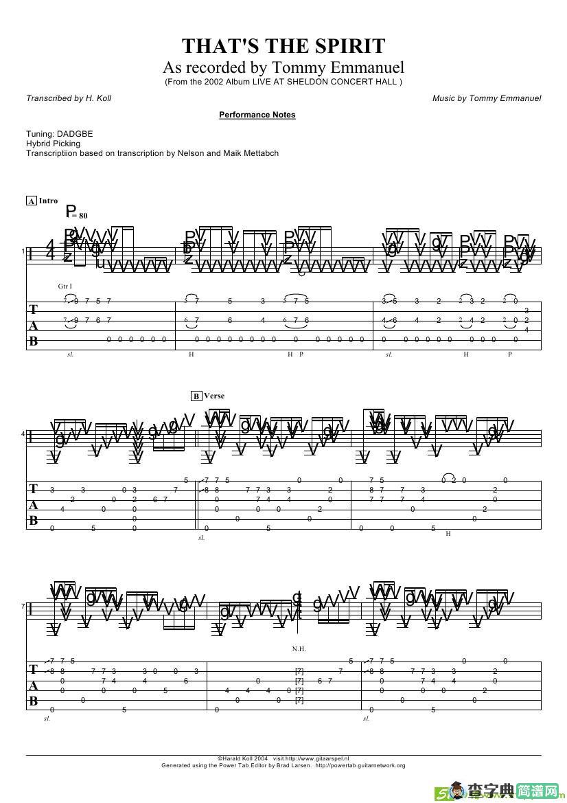 tommy emmanuel：thats the spirit version 2吉他谱