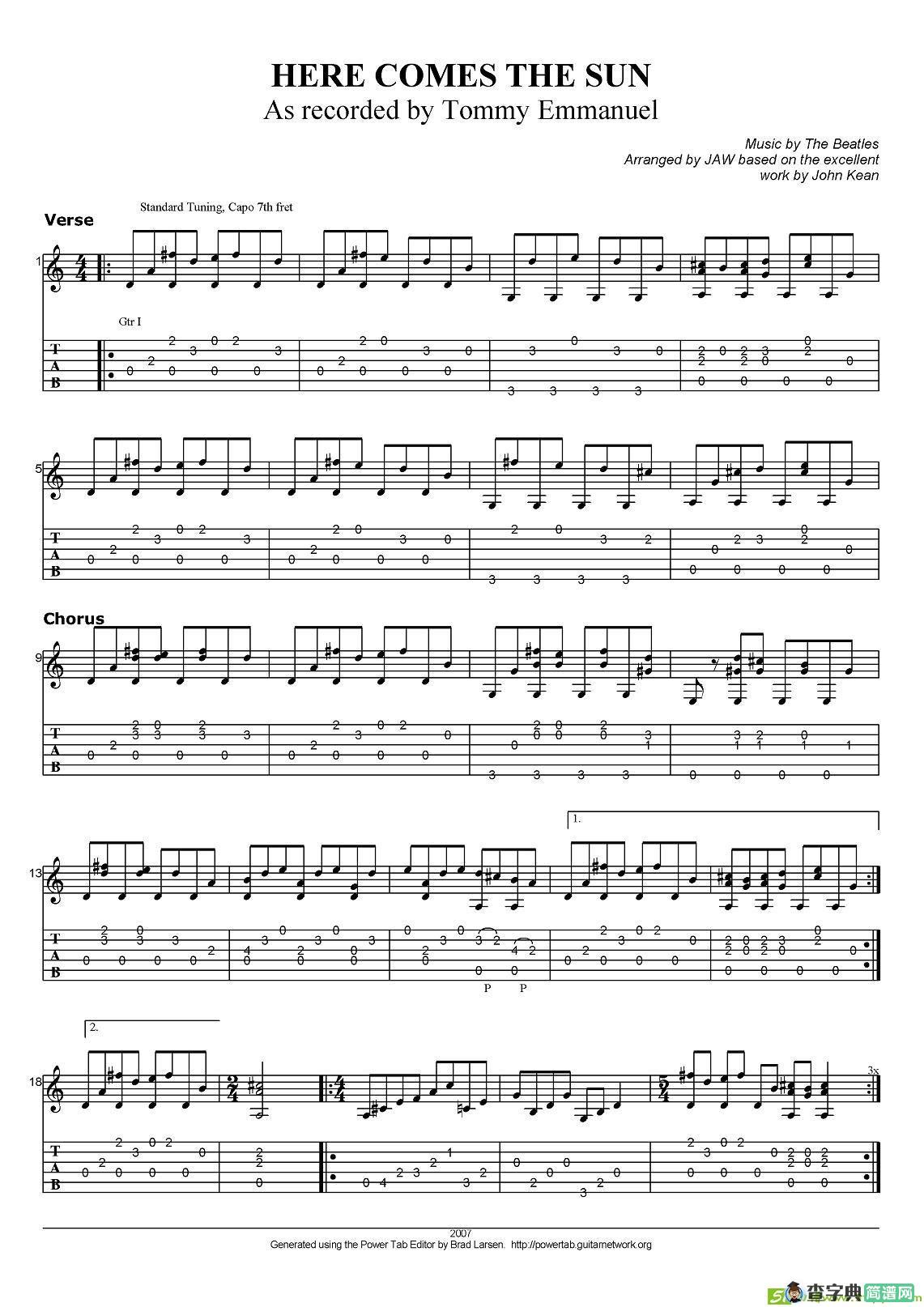 tommy emmanuel：here comes the sun吉他谱