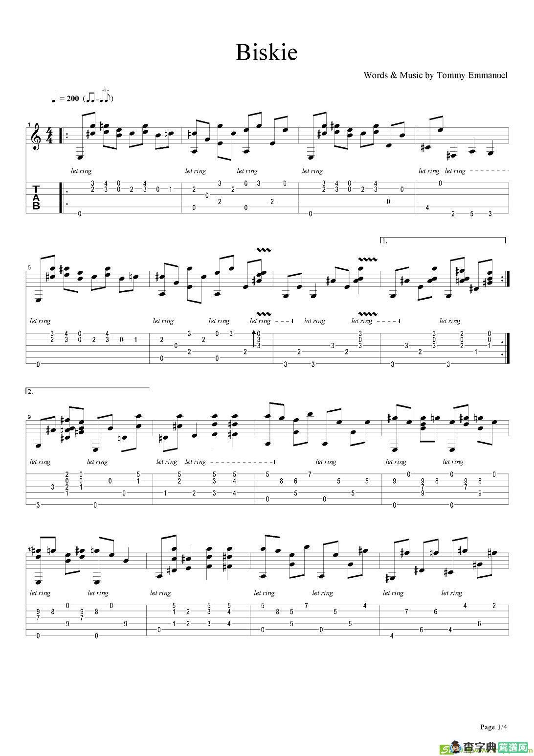 tommy emmanuel：biskie-2吉他谱(tommy作曲)