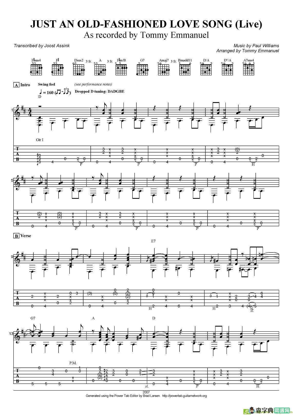 tommy emmanuel：just an old fashioned love song吉他谱
