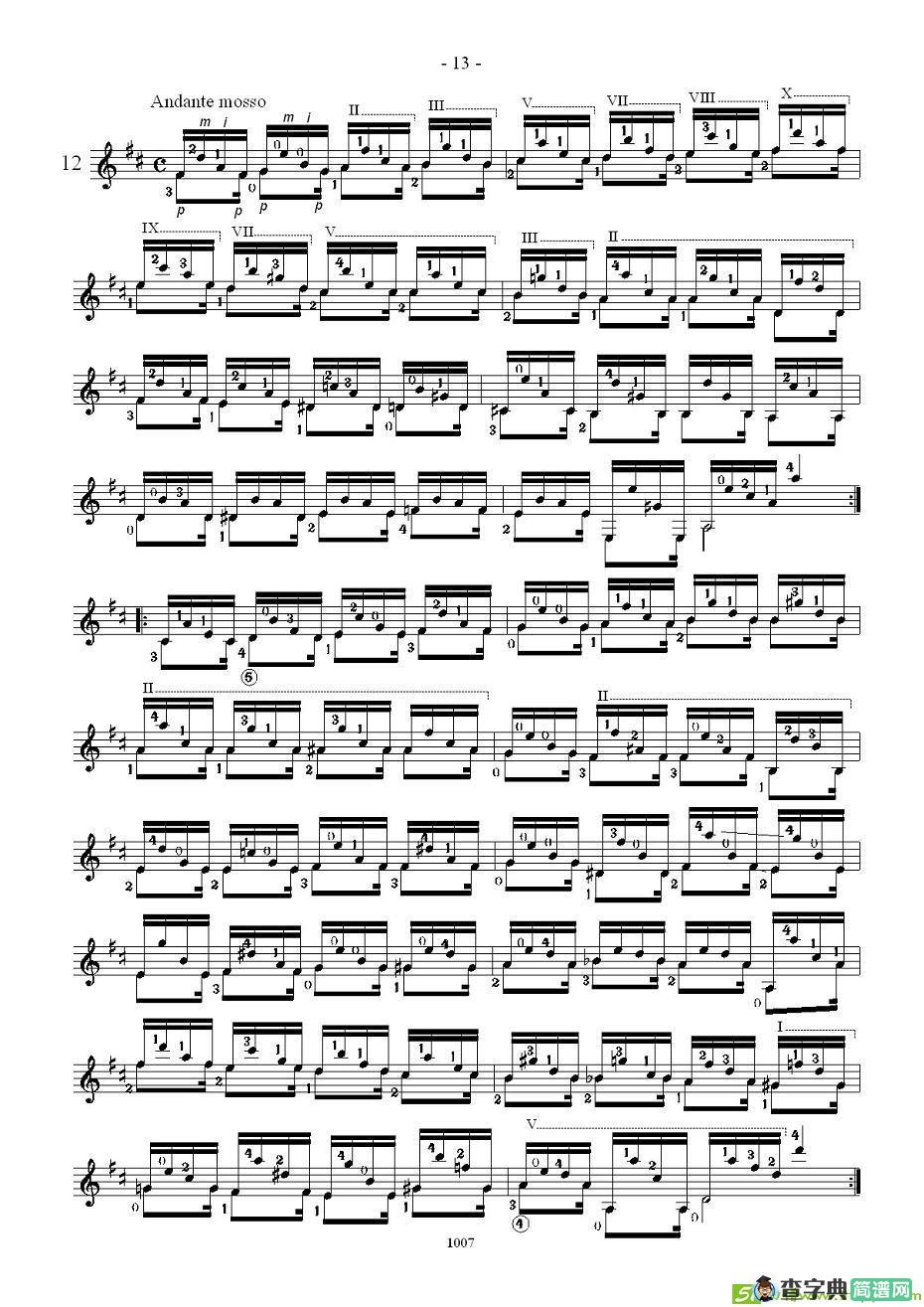 卡尔卡席25首练习曲之11——15吉他谱