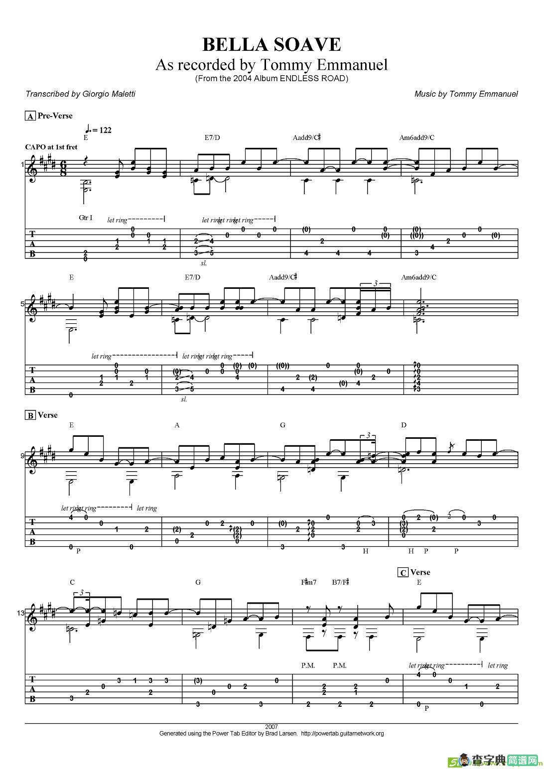 tommy emmanuel：bella soave吉他谱(tommy作曲)